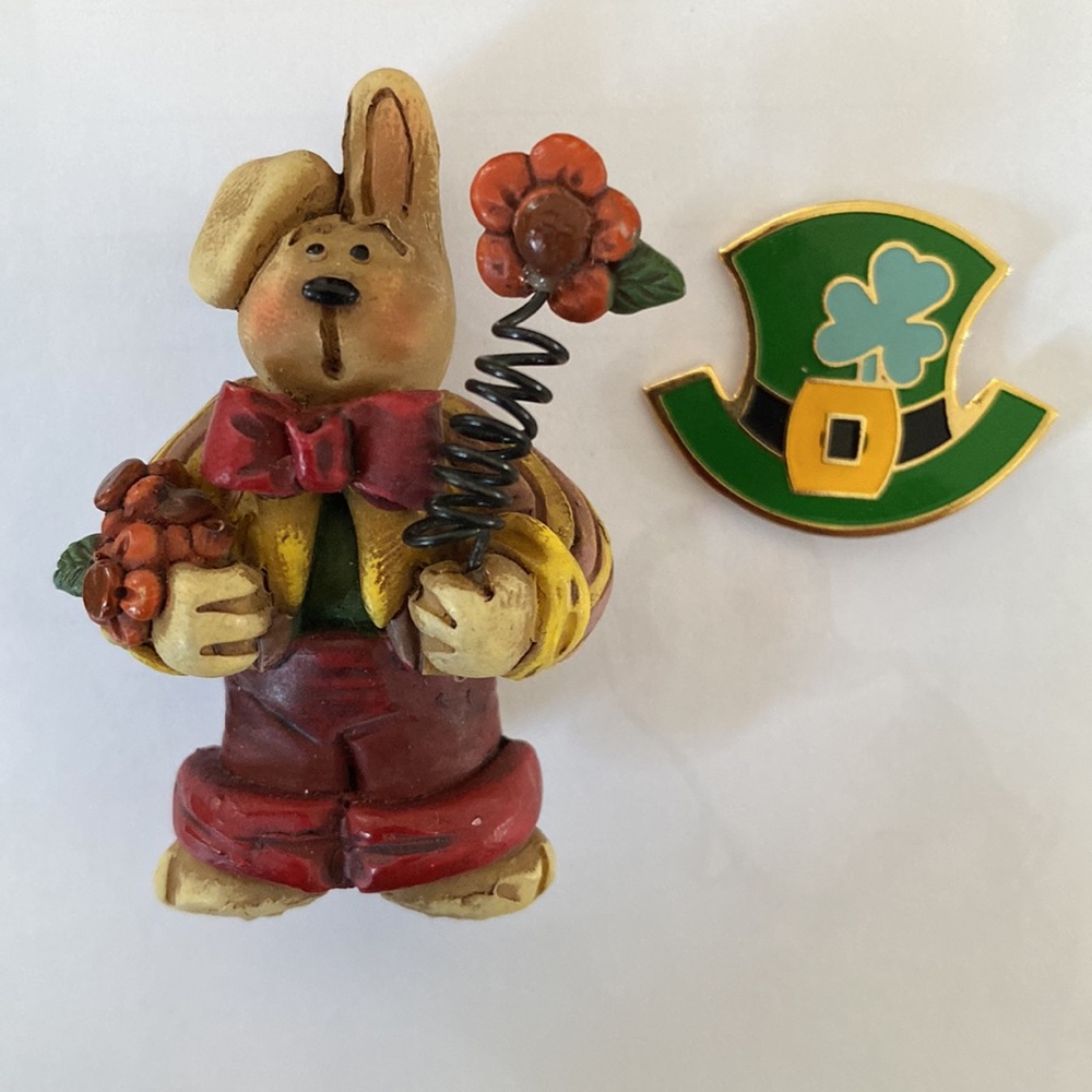 Bunny and shamrock pins